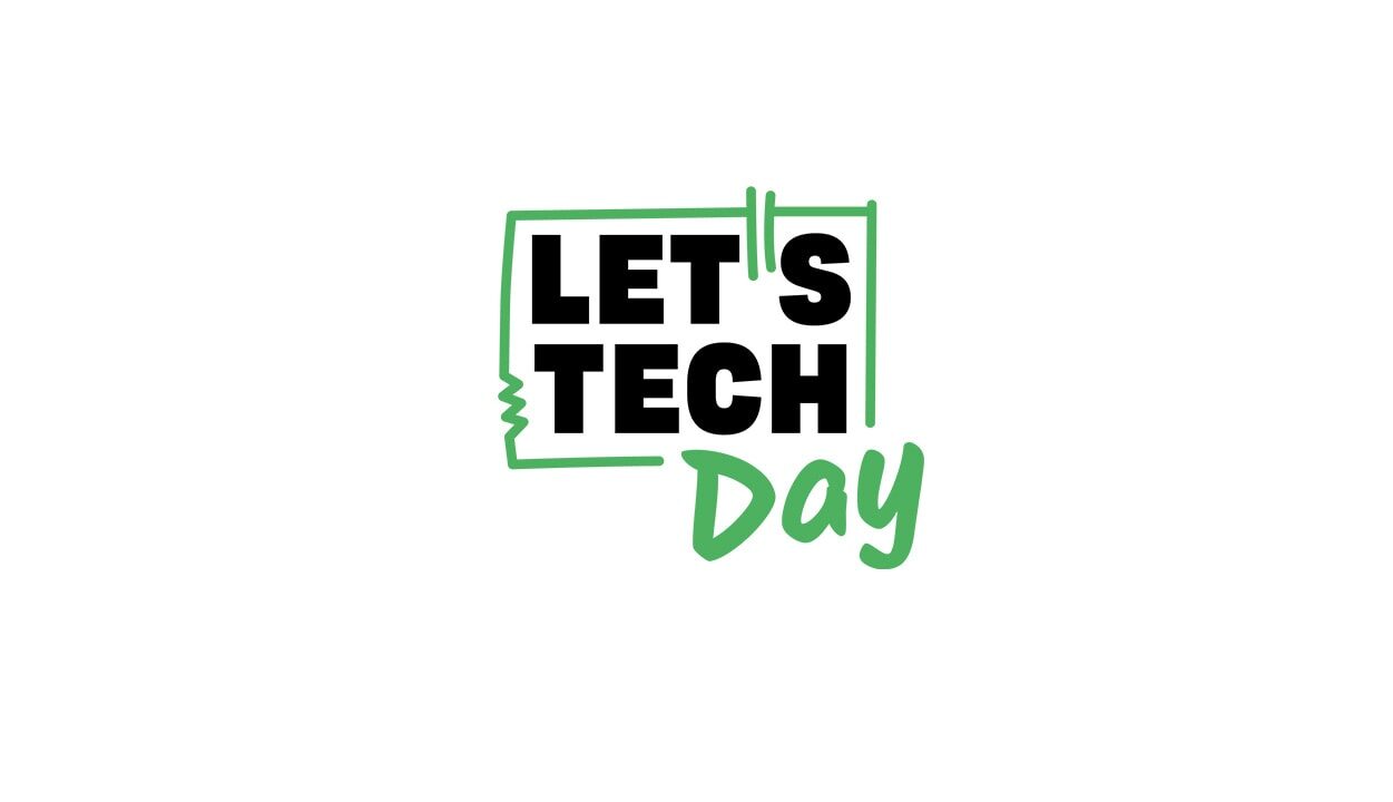 Logo bestehend aus schwarzem Schriftzug umrandet in grün mit den Worten "LET'S TECH Day"