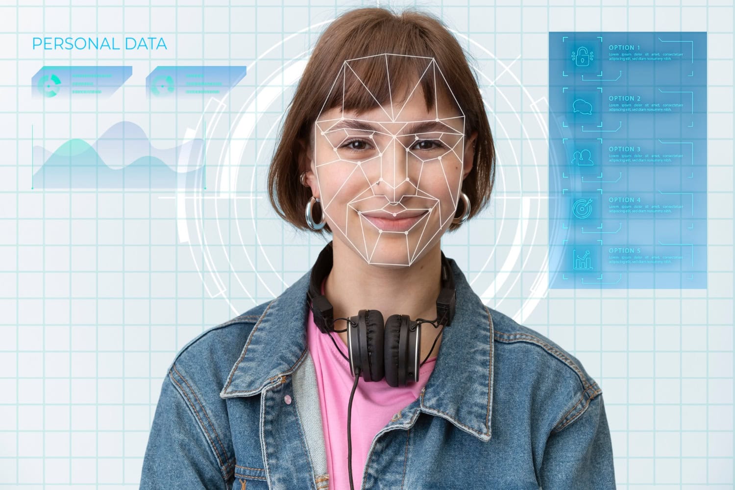 Mädchen, dessen Gesicht mit Gesichtserkennung erkannt wird.