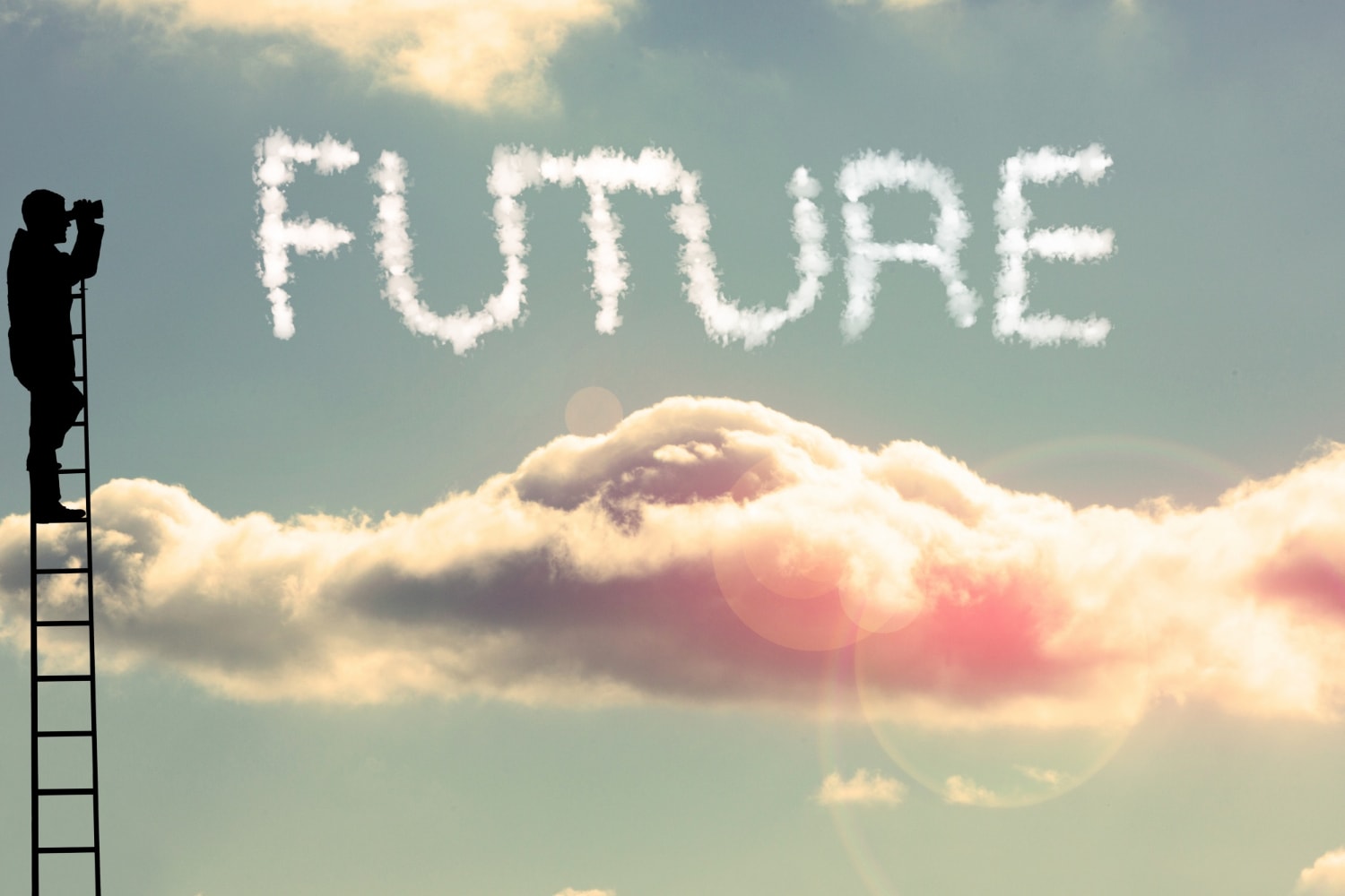 Foto vom Himmel mit Wolken und dem Schriftzug "Future"